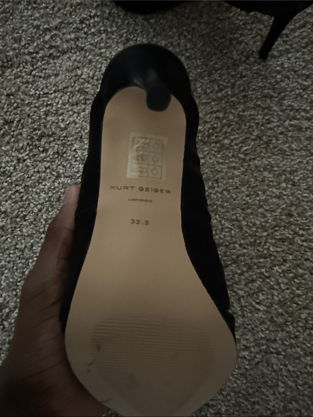 Kurt Geiger Black Pointed Mule Slides with Gold Medallion Accents - Picture 2 of 3